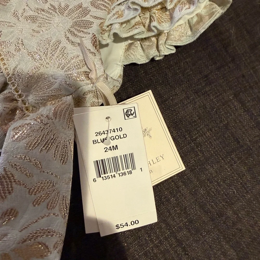Laura Ashley Cream and Gold Floral Dress with Diaper Cover Set